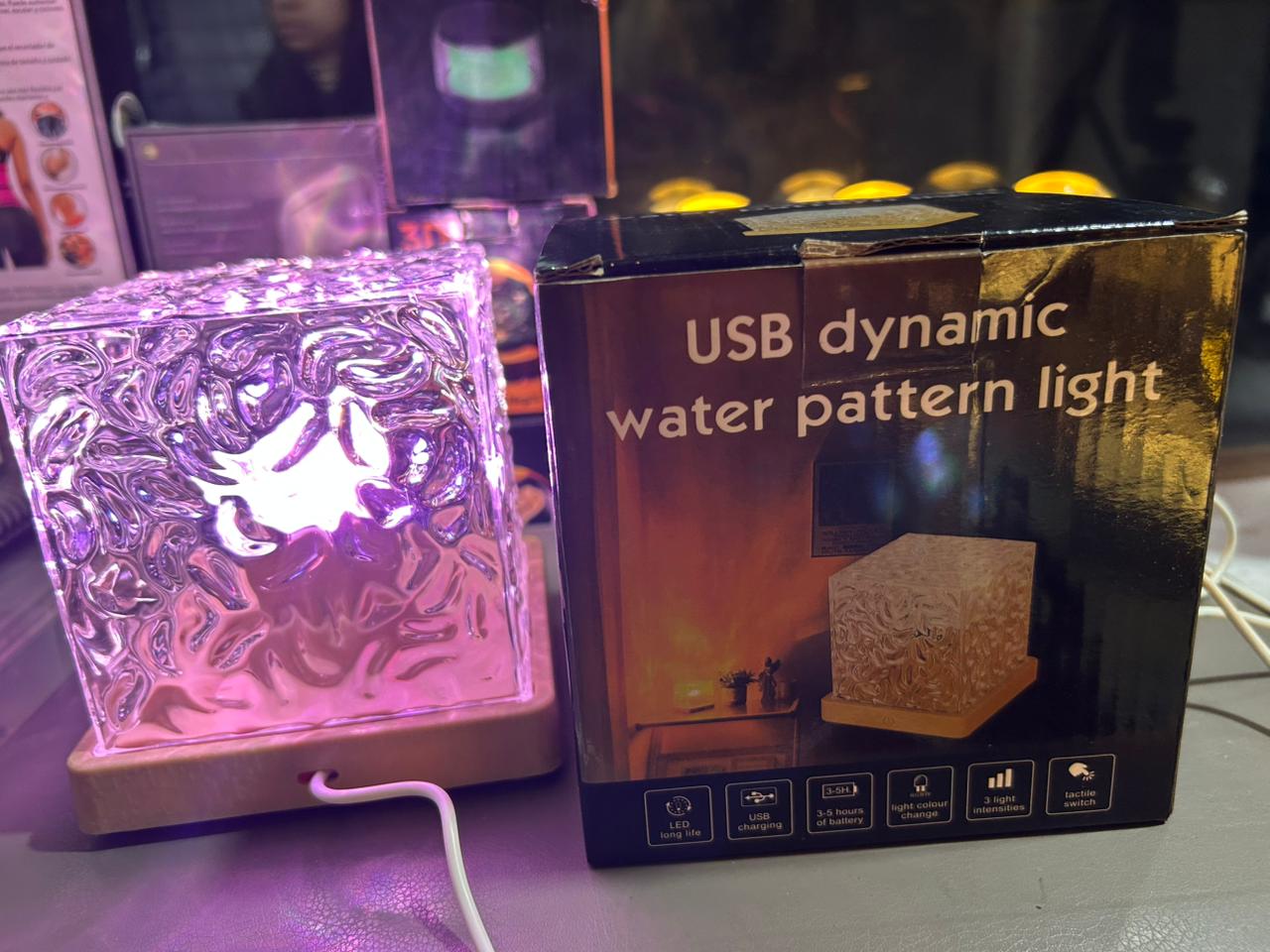Dynamic Rotating Water Ripple Night Light 12 Colors Flame Crystal Lamp