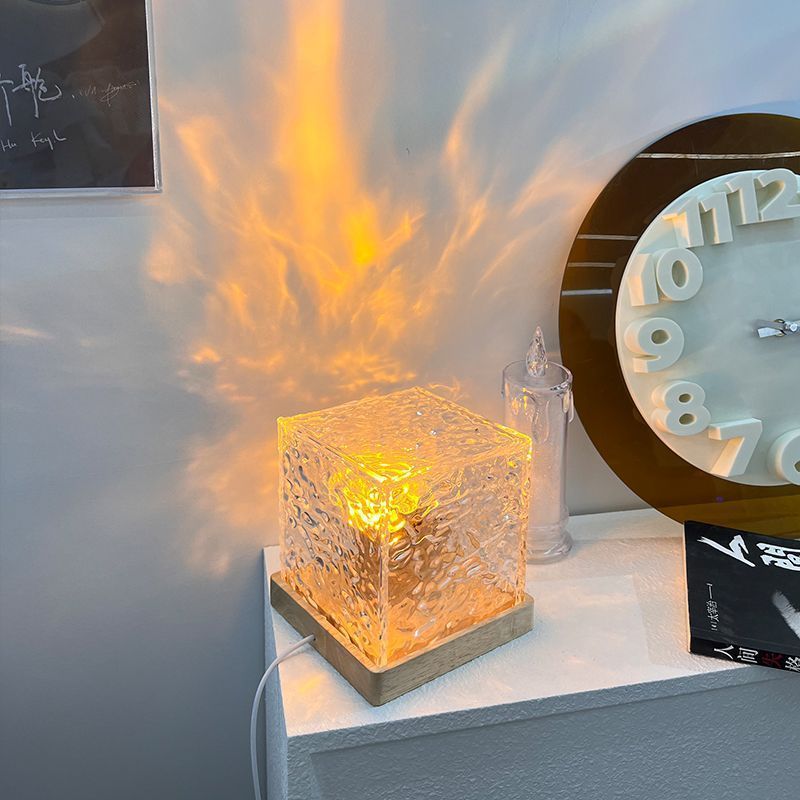 Dynamic Rotating Water Ripple Night Light 12 Colors Flame Crystal Lamp